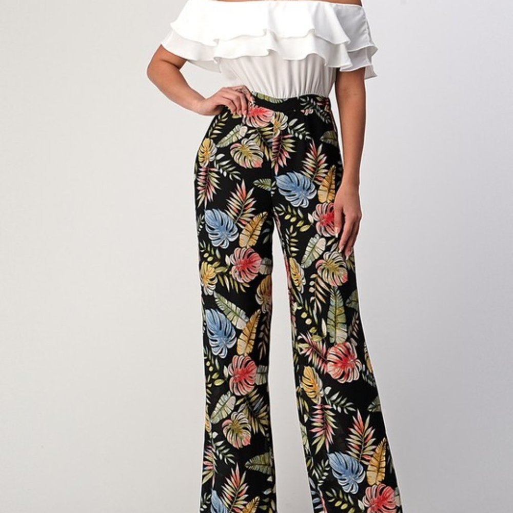 leaf print jumpsuit